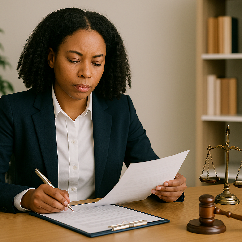 Family law in Colombia consultations; lawyer reviewing documents for marriage, divorce and custody in family court in Colombia